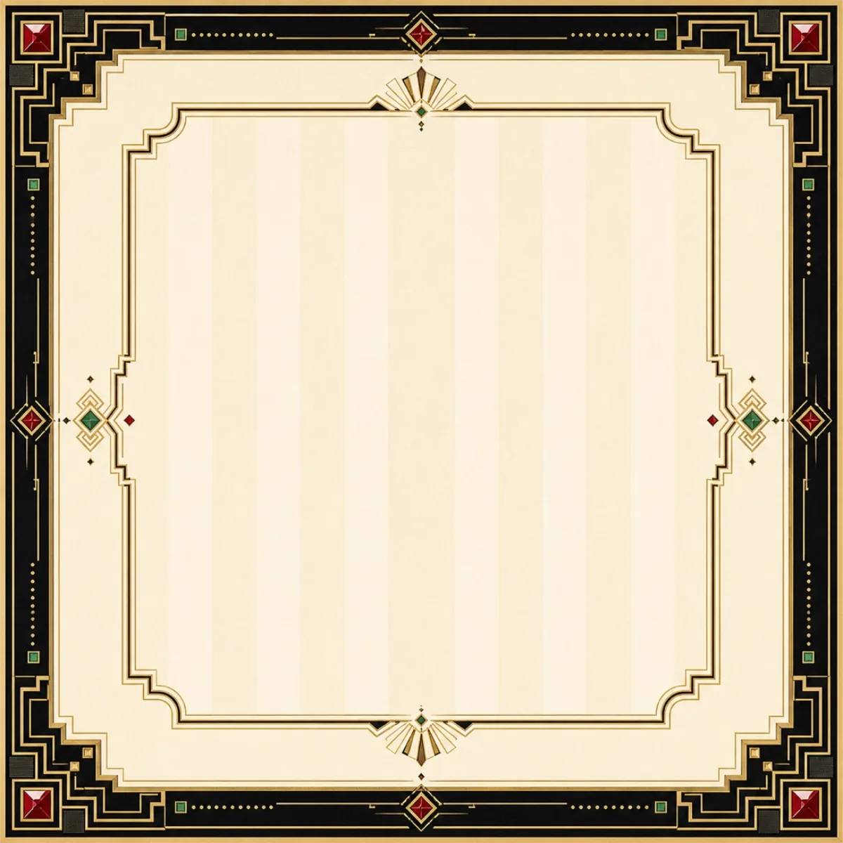 Black Lacquer Gold Ruby premium Mahjong mat with black and gold art deco border