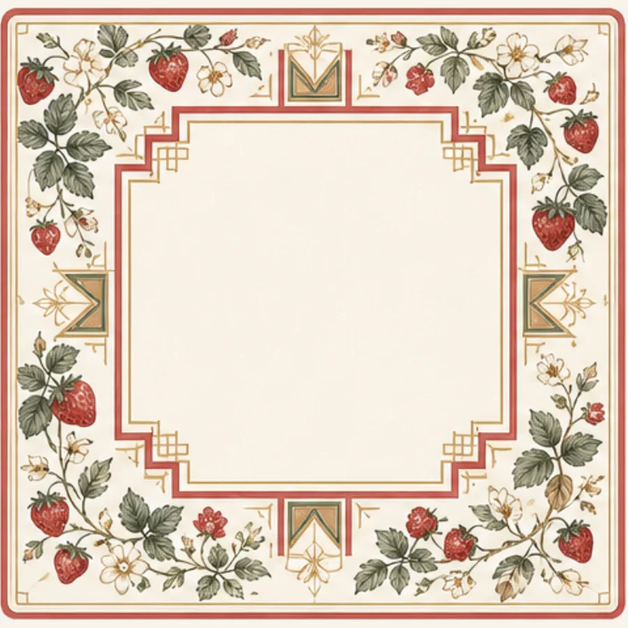 Red Strawberries premium Mahjong mat with strawberry vines and red border