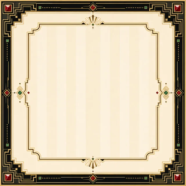 Black Lacquer Gold Ruby premium Mahjong mat with black and gold art deco border