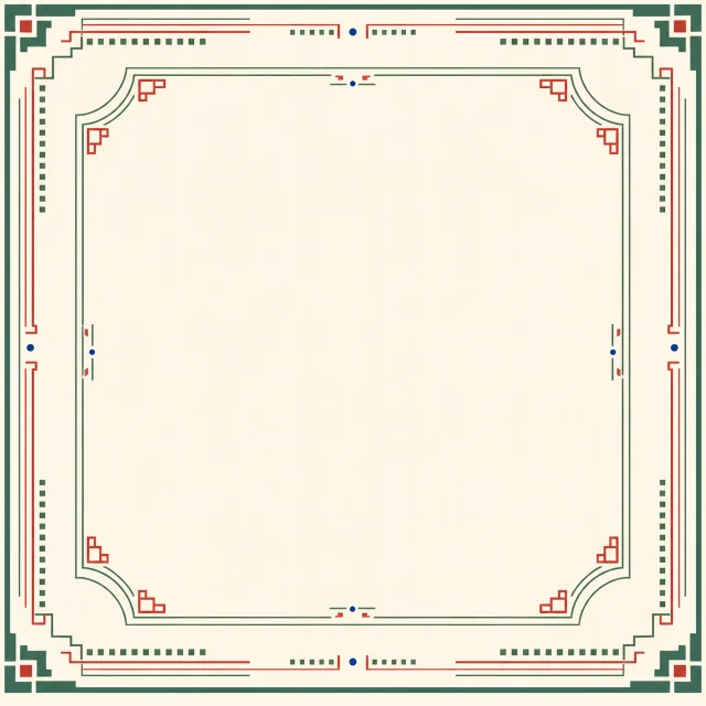 Classic Ivory Jade Red premium Mahjong mat with ivory art deco tile border