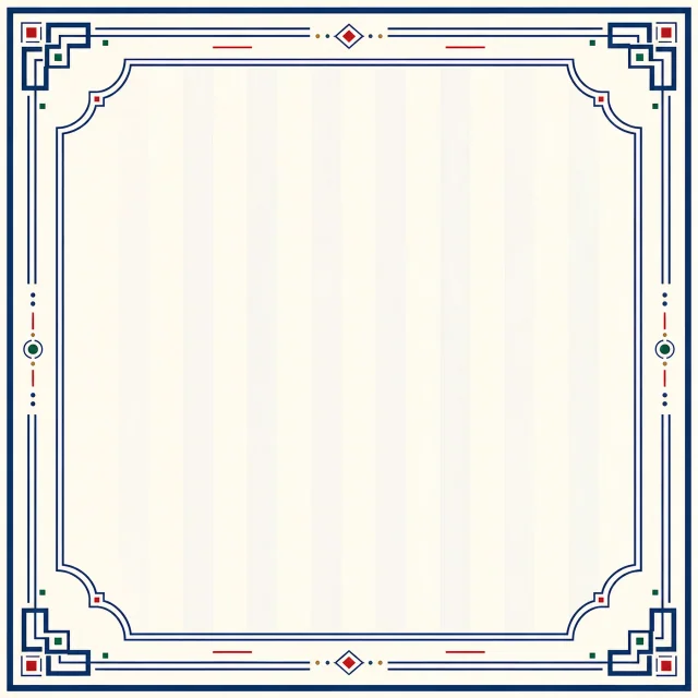Milk White Navy premium Mahjong mat with crisp navy geometric border
