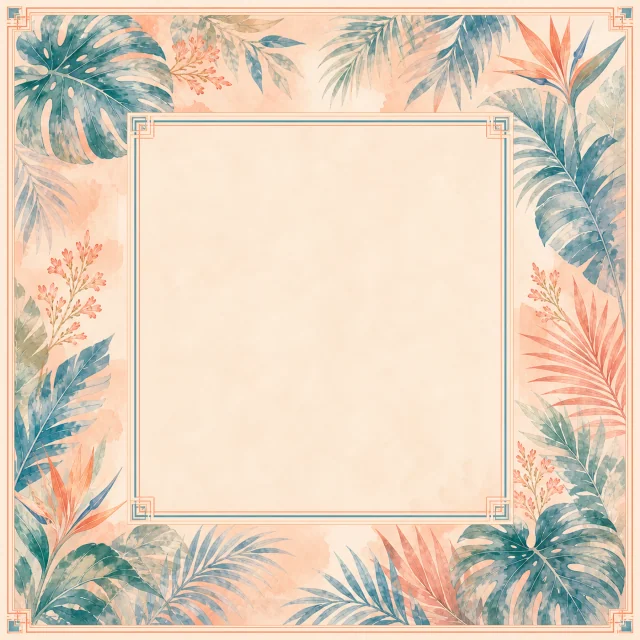 Palm Royale Tobacco Resort Mahjong mat with soft coral teal and tobacco leaf resort border