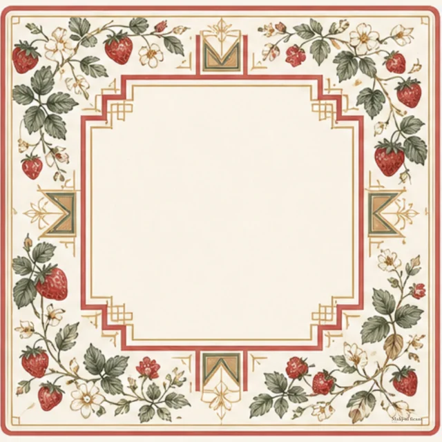Red Strawberries premium Mahjong mat with strawberry vines and red border