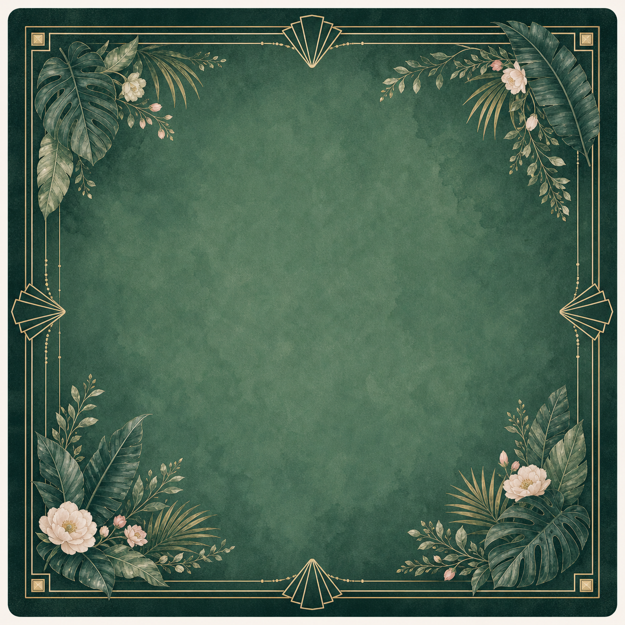 Garden Green Conservatory Mahjong mat with deep green botanical art deco border