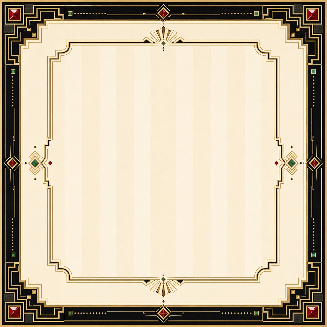 Black Lacquer Gold Ruby premium Mahjong mat with black and gold art deco border