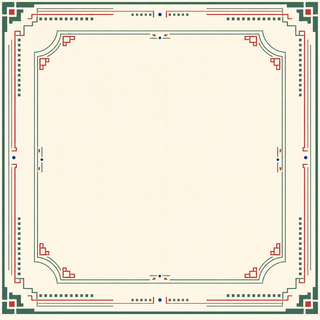 Classic Ivory Jade Red premium Mahjong mat with ivory art deco tile border