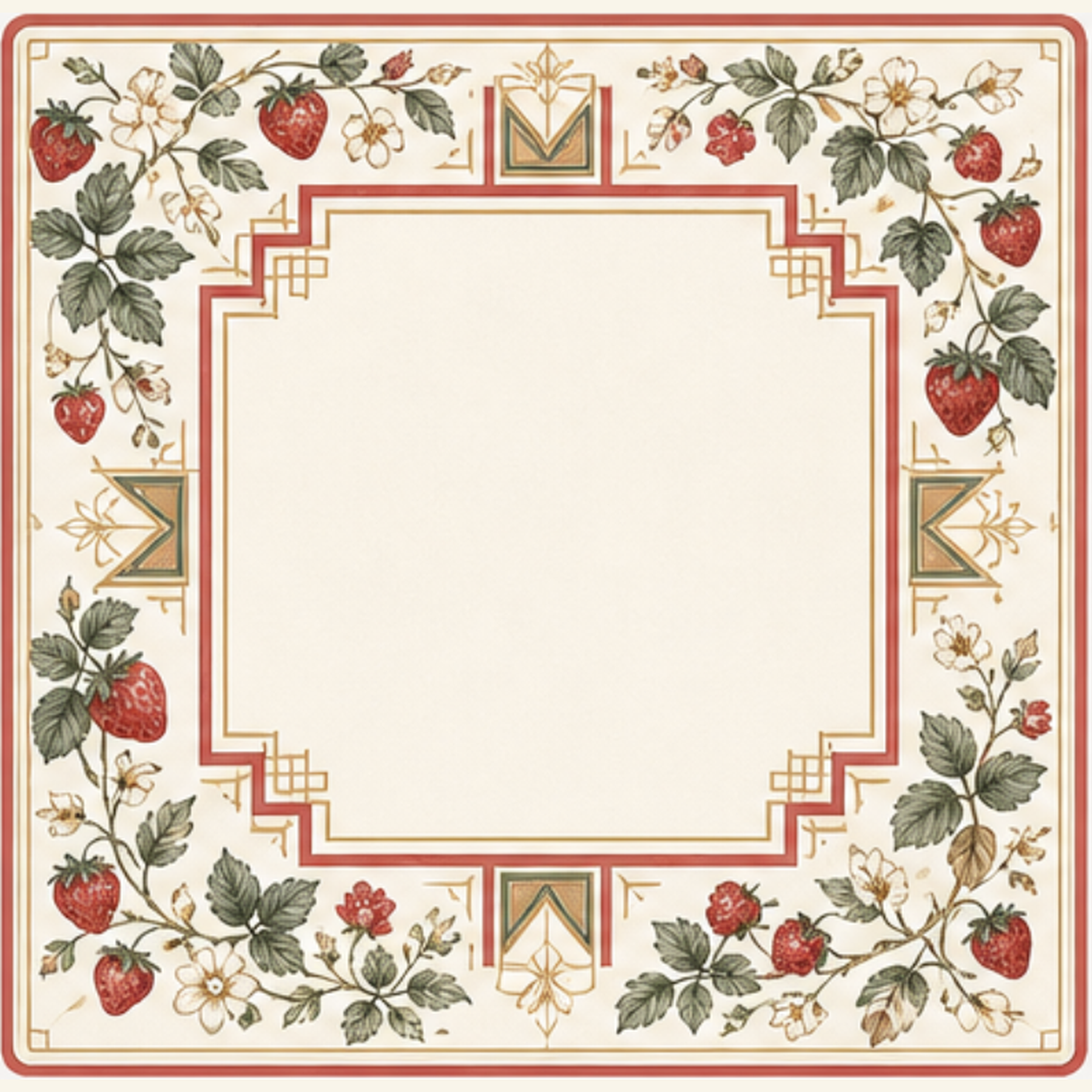 Red Strawberries premium Mahjong mat with strawberry vines and red border